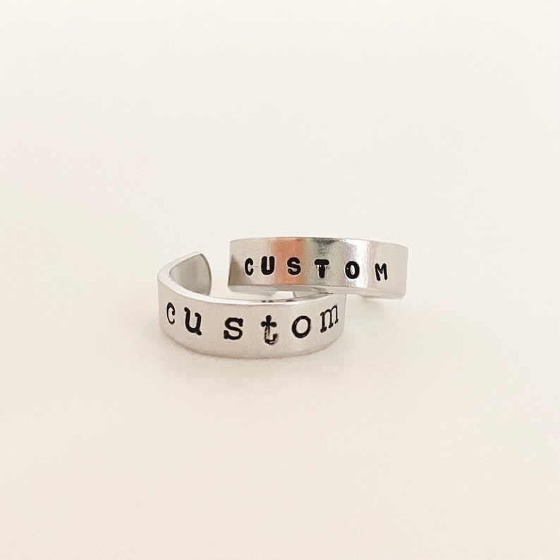 Custom Hand Stamped Adjustable Rings Aluminum image 1