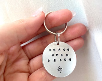 Grace Upon Grace Keychain | Hand Stamped Christian Keychain