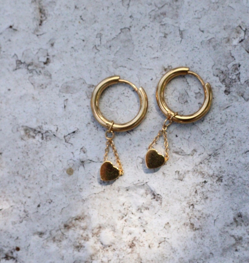 Elegant Stainless Steel Heart Huggie Hoop Earrings Timeless Gold & Silver Finish image 2