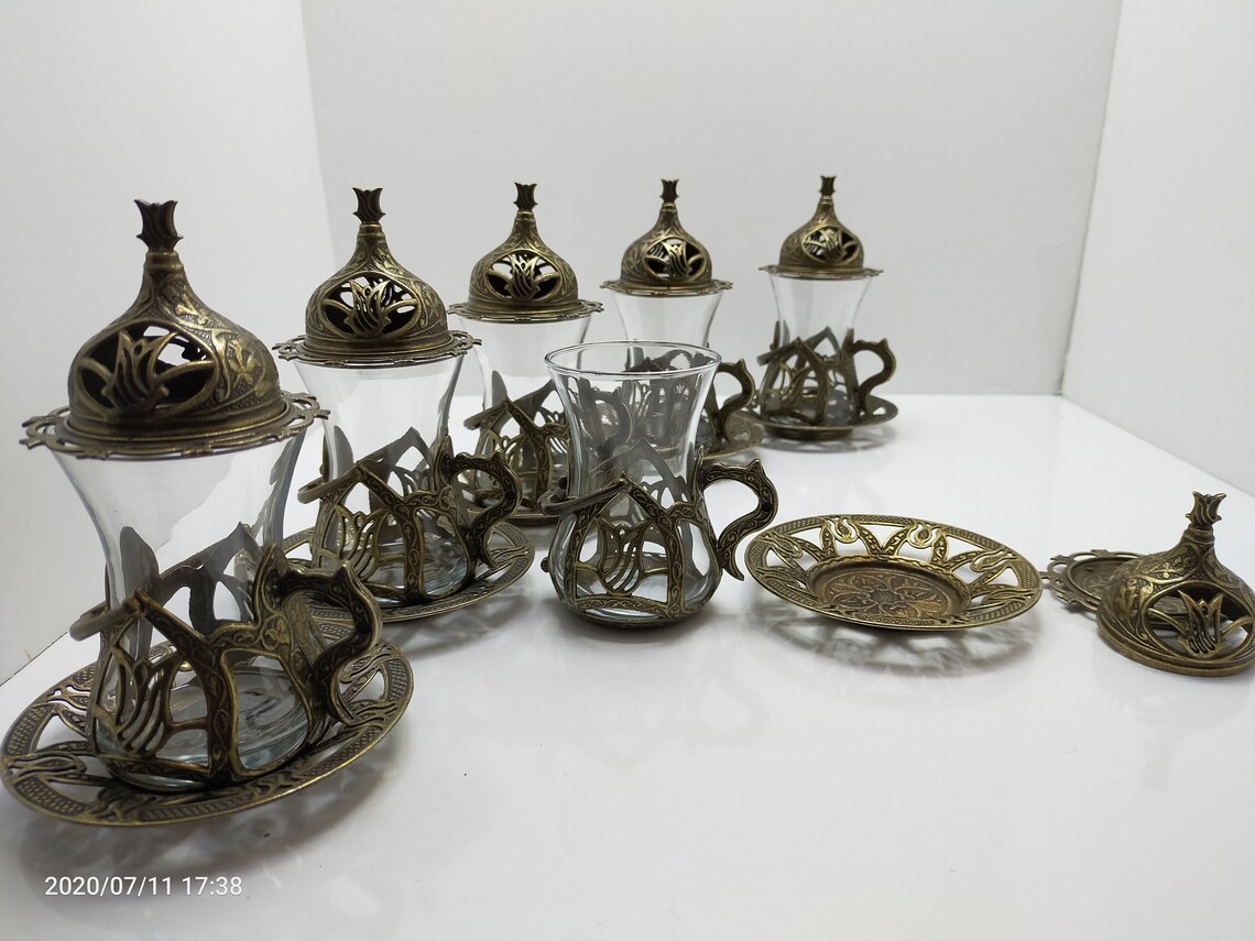 Turkish Handmade Tea Cup Set with 6 Cups 6 Saucers and Tray Etsy
