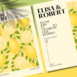 Flower Market Lemon Wedding Invitation | Template | Editable | Wedding Invite | Minimalist | Download | Customizable | Italy Aesthetic