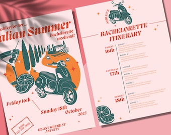 Italian Summer Bachelorette Invitation & Itinerary: Editable Canva Template
