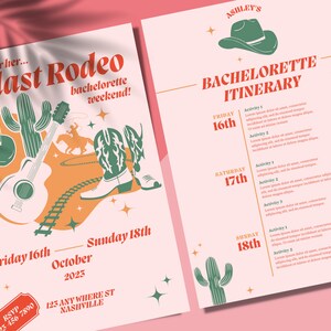 One Last Rodeo Bachelorette Invitation and Itinerary | Disco Cowboy | Canva Template | Editable | Download | Personalised | Hens Party