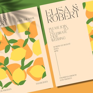 Modern Lemon Flower Market Wedding Invitation | Template | Editable | Italy | Wedding Invite | Minimalist | Download | Customizable