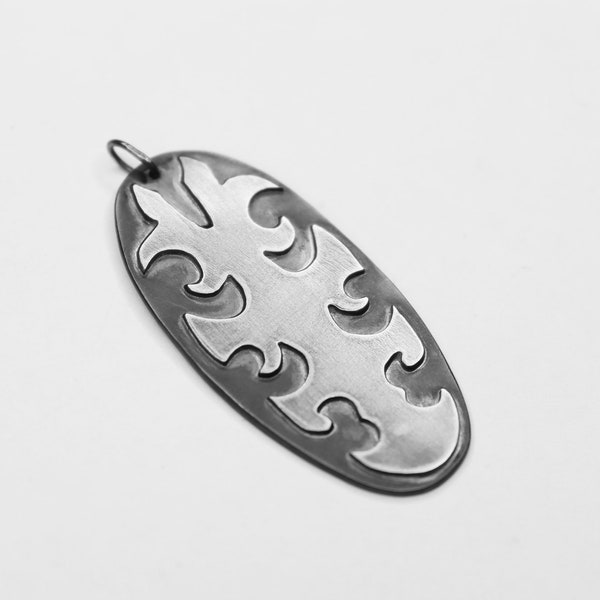 Pendentif argent 925 forme géométrique fantasy - Handmade silver pendant freeform shape