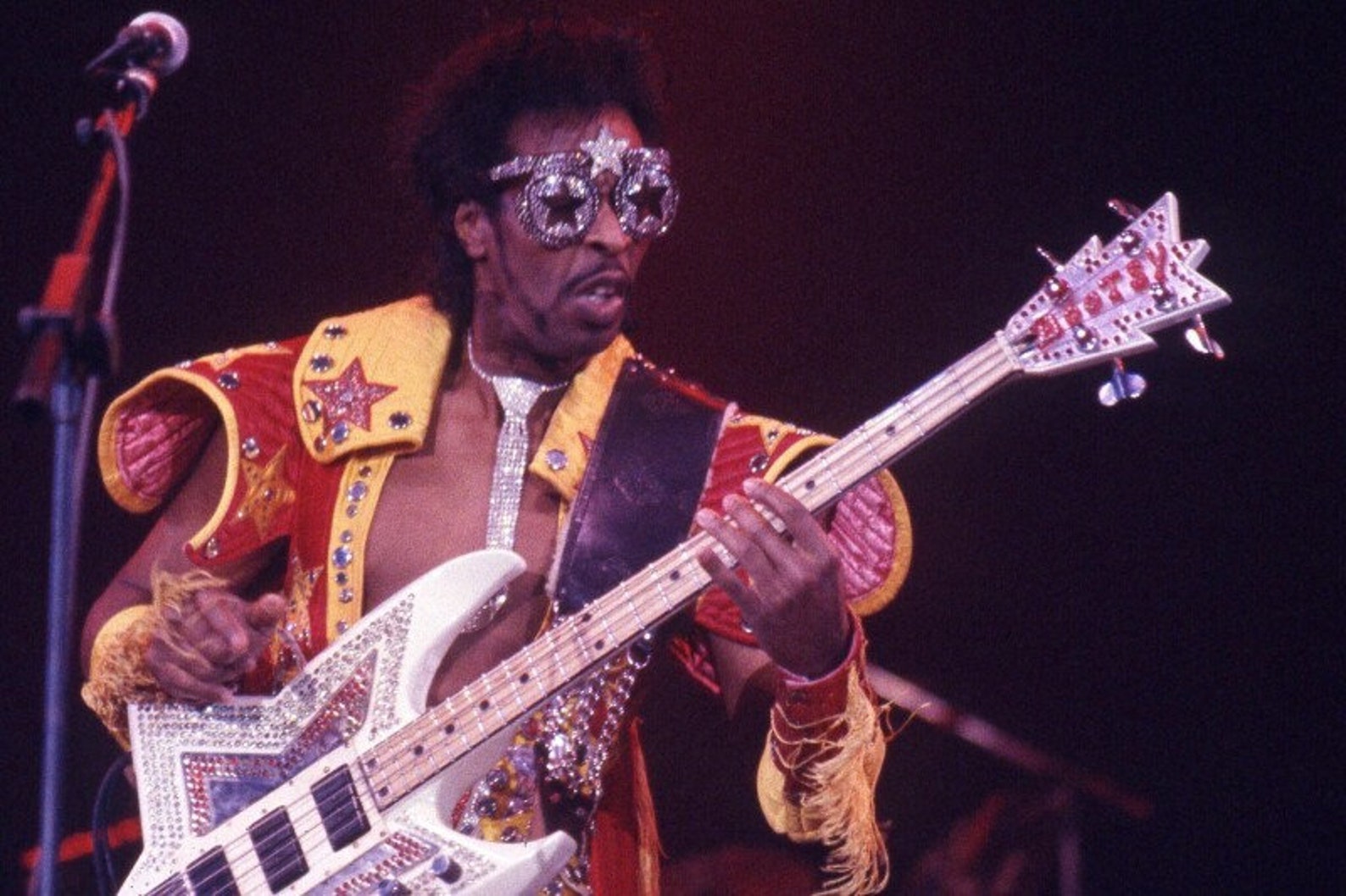 Bootsy Collins playing bass on stage music poster / print Etsy