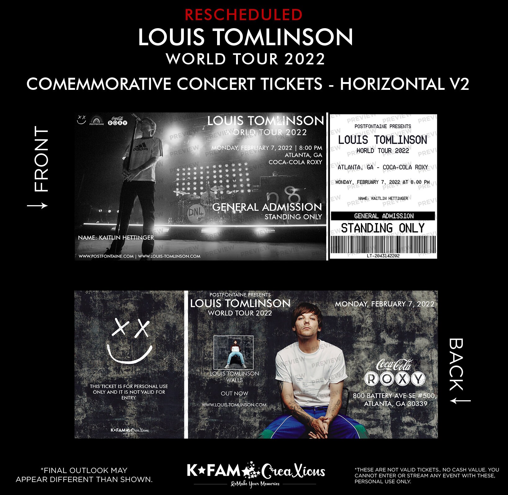 LOUIS TOMLINSON World Tour 2022 Customized Concert Tickets Etsy Australia