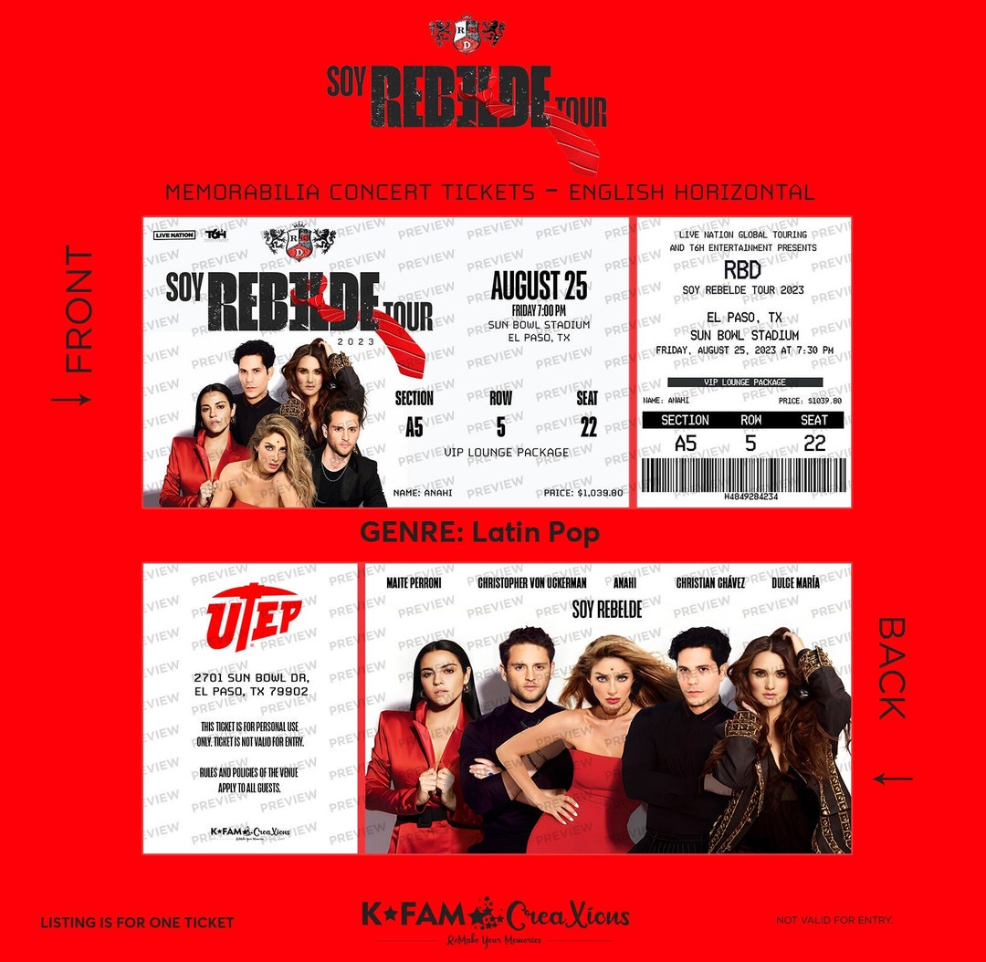 RBD Soy Rebelde Tour 2023 Memorabilia Single Concert Tickets Etsy