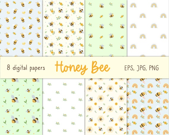 Bee printable digital paper. Honey bee seamless pattern | Etsy