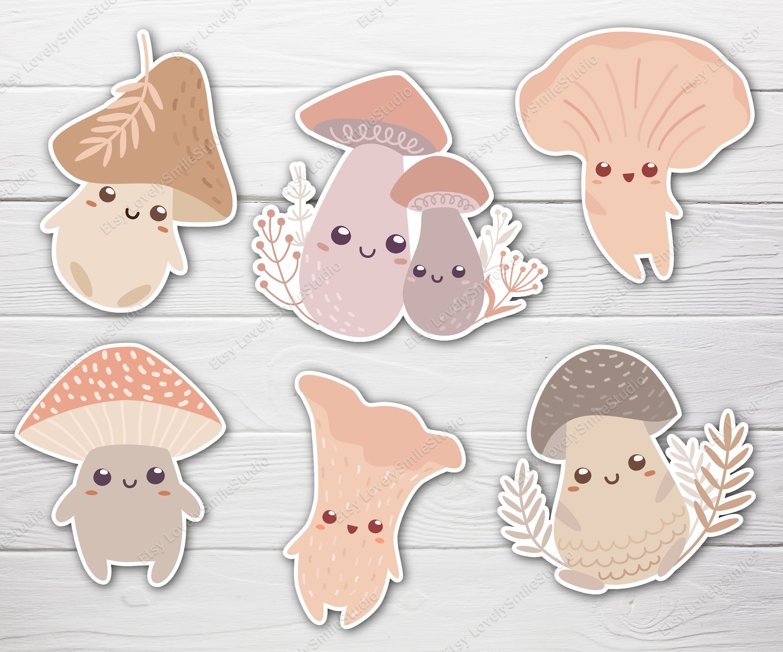 Cute mushroom clip art and printable digital stickers set. Etsy