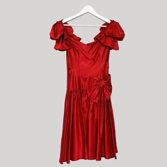 1980s Red Vintage Bridesmaid Party Prom Dress XS - image 1