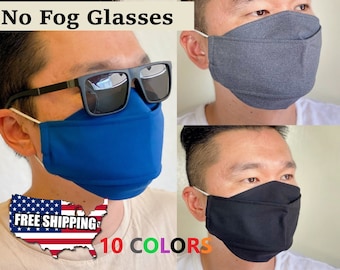 Gesichtsmaske für Brillenträger Kein Nebel Japanische Baumwolle 3D Easy Atem professionelle Farben wiederverwendbar waschbar cool groß für Männer made in USA