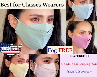 Best face mask for Glasses wearers Anti fog USA handmade easy breathing Japanese cotton 3D professional reusable washable cool for men women