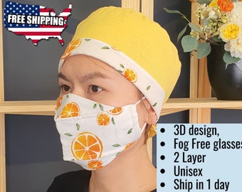 Cotton Face Mask for Glasses Wearers | Adjustable ear loops | Reusable Washable | Premium Japanese Cotton | Origami 3D No Fog Design | Cool