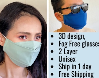 Face mask pack for Glasses wearers No fog Japanese cotton 3D Easy breathing neutral colors reusable Gift For Women Mom masks made in USA