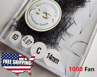 6D, 7D 1000 Premade Mega Volume loose Fans C and D Curl 0.07. Handmade Fan eyelash extensions fluffy. Russian volume fan, lash promade fan