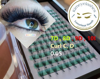 7D, 8D, 9D, 10D, 0.05, C and D Curl. Premade Mega Volume Fans. Handmade Perfect eyelash extensions crafted. Russian volume, 120-144 fans