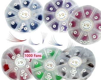 1000 Fans 0.07 Mixed Lengths Colored Premade Volume loose Fans C, D Curl Handmade Fan eyelash extensions Promade Pink Purple Blue Red Brown