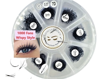 Wispy lashes 1000 Fans 5D 7D 0.07 Premade Volume loose Fans C, D Curl Handmade Fan eyelash extensions. Russian promade fans Spikes Hybrid