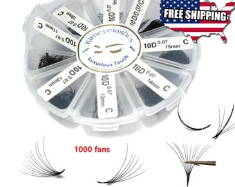 1000 Fans 0.07 0.05 Mixed Lengths Premade Volume C, D Curl Handmade Wispy Fan eyelash extensions. Color promade fans 4D 5D 6D 7D 8D 9D 10D