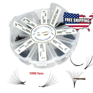 1000 Fans 0.07 0.05 Mixed Lengths Premade Volume C, D Curl Handmade Wispy Fan eyelash extensions. Color promade fans 4D 5D 6D 7D 8D 9D 10D