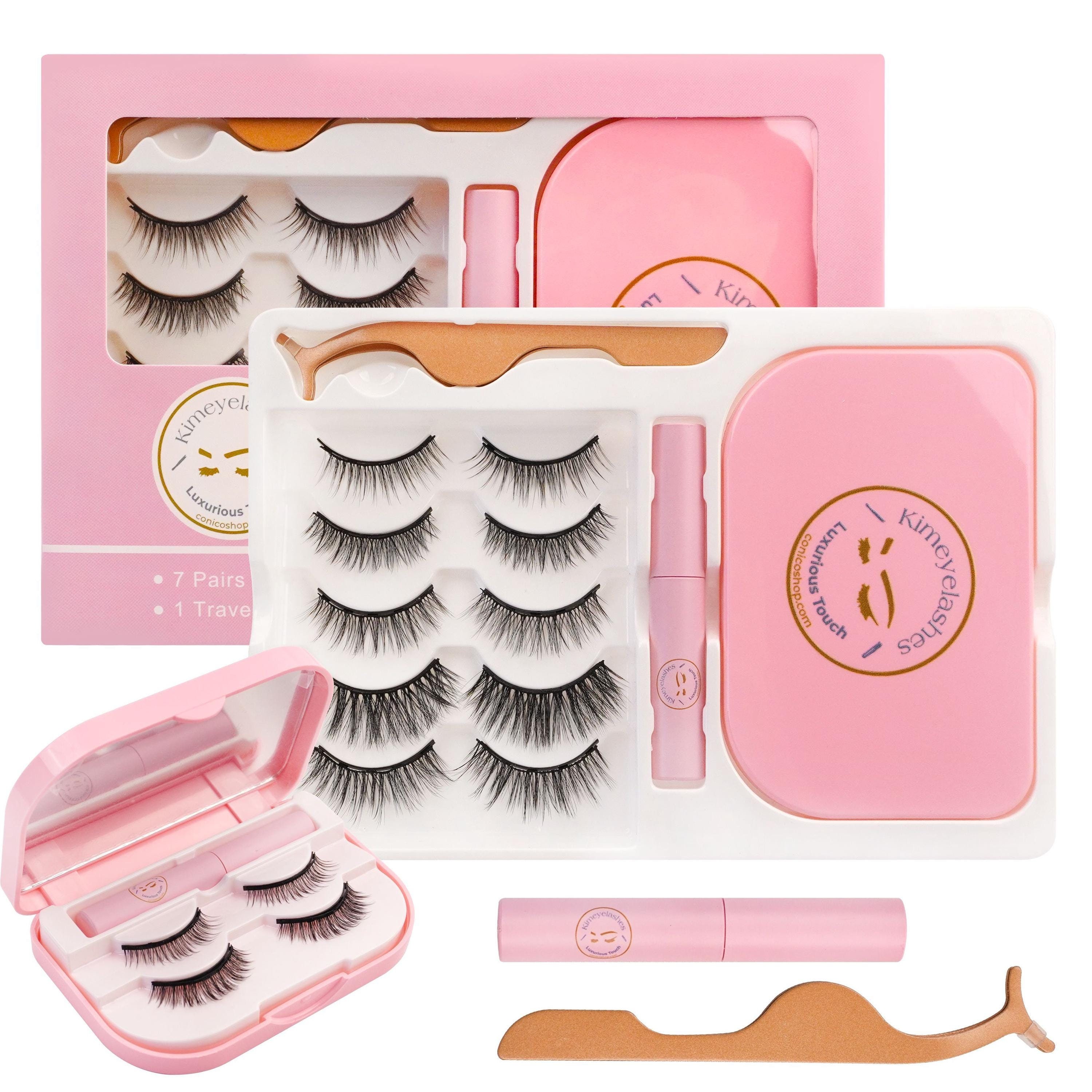 Magnetic Eyelashes and Eyeliner Kit Natural Look 3D 10D, Wispy, Cat Eye, Dramatic Lashes 7 Pairs with Travel Case Easy to Wear  Kimeyelashes