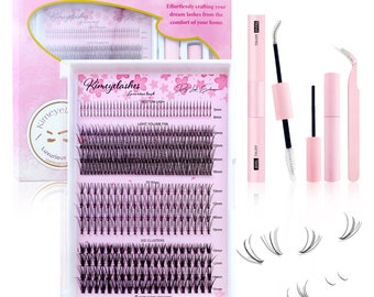 DIY Lash Extensions Kit For Beginner Mixed Length Affordable Eyelash Self Application At Home Faux Mink  Wispy Natural Reusable Kimeyelashes