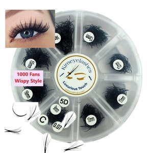 1000 Fans 0.07 Mixed Lengths Premade Volume loose Fans C, D Curl Handmade Fan eyelash extensions. Russian promade wispy 5D 6D 7D 8D 9D 10D