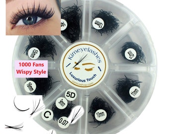 1000 Fans 0.07 Mixed Lengths Premade Volume loose Fans C, D Curl Handmade Fan eyelash extensions. Russian promade wispy 5D 6D 7D 8D 9D 10D