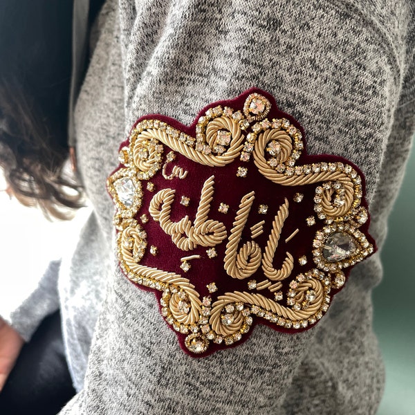 Imam Zamin Maroon & Dull Gold Velvet Hand Embroidered with Words Ya Ali Ya Fatima. Islamic Wedding/Nikaah/Engagement Protective Arm Band.