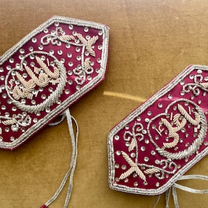 Imam Zamin Set Maroon & Gold Sequined with Words Ya Ali Ya Fatima. Islamic Wedding/Nikaah/Engagement Protective Arm Band.