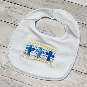 Embroidered Cross Baby Bib: Easter Christening Gift