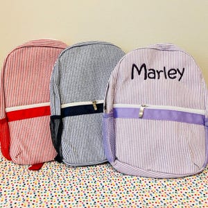 Personalized Seersucker Toddler Backpack: Custom Name Preschool Bag