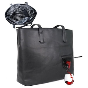 Black Vegan Leather Insulated Wine Purse - Portable Tote w/ Spout for Wine, Beer, Any Beverage - Gift for Wine Lovers, Party or Beach Goers!