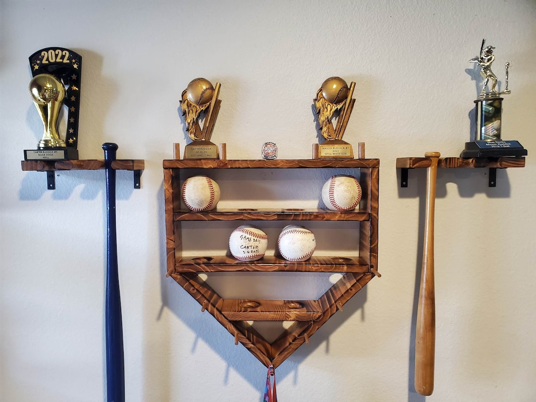 Cherry Hand Made Baseball Trophy Case With Bat Rack Etsy