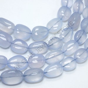 AAA++ Natural Chalcedony Beads, Chalcedony Smooth Nugget Shape Beads, Blue Chalcedony Gemstone Beads, Jewelry Making Beads, 16 inches Strand