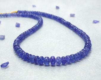 925 Silver Natural Tanzanite Necklace AAA+ Smooth Rondelle Beads Blue Gemstone Jewelry Gorgeous Birthday Gift Elegant Party Wear Statement