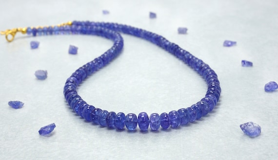 Collana con perline in tanzanite naturale liscia a rondella da 5 mm, collana con perline di tanzanite da 5 mm, regalo di compleanno, regalo per feste, gioielli con tanzanite, gioielli con perline di