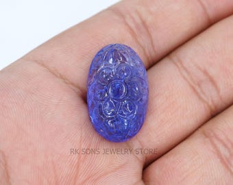 Natural Tanzanite Oval Carving 25mm - Tanzanite Loose Stone Hand Carved 29.5 Ct Blue Violet Gemstone