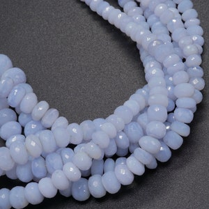 Full lot of Natural Chalcedony Beads 3 Strands, Blue Chalcedony Faceted Beads,Chalcedony Rondelle Beads, Gemstone Beads,Jewelry Making Beads