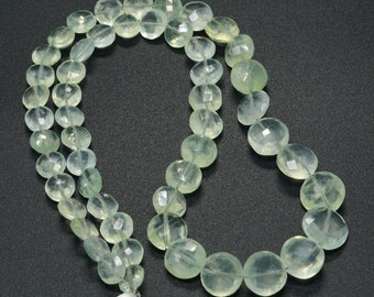 Natural Prehnite Beads, Faceted Coin Shape Beads, Prehnite Gemstone Beads, Jewelry Making Beads, Green Prehnite Fancy Shape Beads