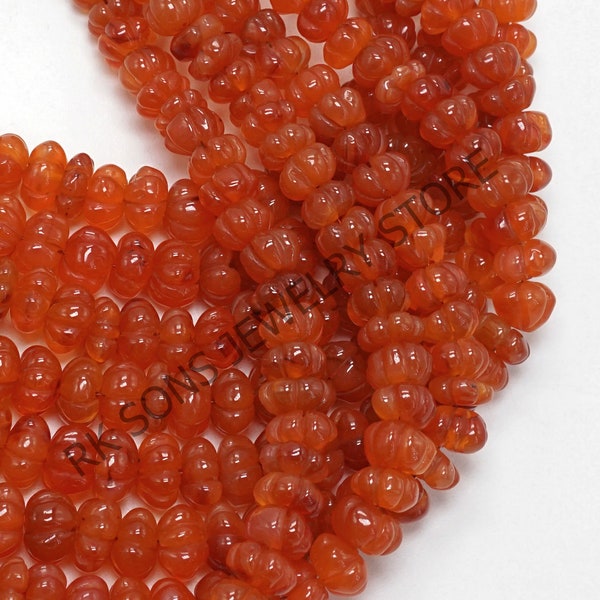 Perles de melon sculptées en cornaline naturelle AAA+, perles en forme de melon de cornaline orange, perles de rondelle de pierre précieuse de cornaline, perles de fabrication de bijoux