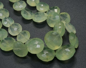 Full Hank of Natural Prehnite Beads, Faceted Coin Shape Beads, Prehnite Gemstone Beads, Jewelry Making Beads, Prehnite Fancy Shape Beads
