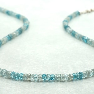 Natural Blue Zircon Necklace AAA++ Zircon Shaded Rondelle Beads Necklace Faceted Beads Necklace Birthday gift Party wear