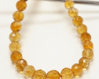 Perles de citrine naturelles AAA++, Perles rondes à facettes en citrine de haute qualité, Perles de pierres précieuses de citrine, Perles rondes à facettes, Vente en gros de perles de citrine