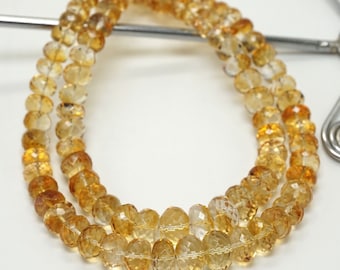 5.5 - 9 mm Natural Citrine Faceted Beads, Citrine Faceted Rondelle Shape Beads, Citrine Gemstone Beads, Jewelry Making Beads, 11 inches