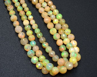 Natural Opal Beads, Firing Opal Faceted Round Beads, Ethiopian Opal Round Beads, Jewelry Making Beads