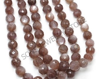 Peach Moonstone Round Beads, AAA+ Natural Moonstone Beads, Faceted Round Beads, Gemstone Beads, Round Beads, Wholesale Beads