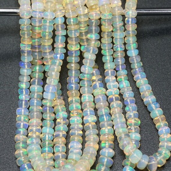 Natural Opal Beads, Fire Ethiopian Opal Smooth Beads, Opal Rondelle Beads,  Opal Gemstone Beads, Jewelry Making Wholesale Opal Beads 