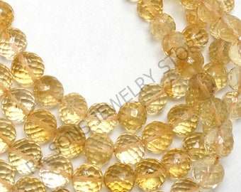Perles de citrine naturelles AAA+, Perles rondes à facettes en citrine, Perles rondes en citrine, Perles de pierres précieuses de citrine, Perles pour fabrication de bijoux, 16 pouces sur fil